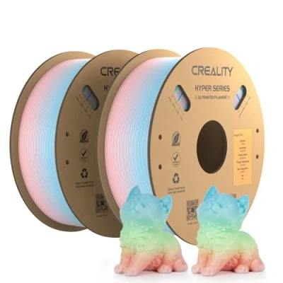 Image de Creality Official Hyper PLA Filament Arc en ciel 2Kg, pour Impression à Haute Vitesse, Durable, Performance de Surplomb Précision Dimensionnelle +/ 0.03mm, 2 Rouleaux