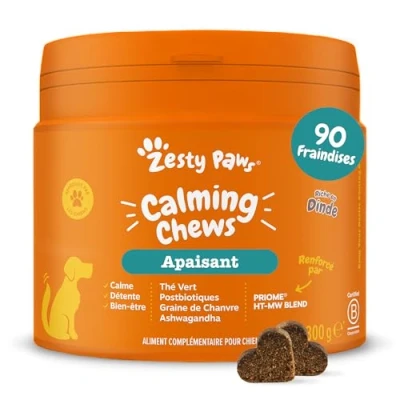 Image de Zesty Paws Calming Apaisant Complément pour Chien sous Forme de friandise Anti Stress calmant Hyperactivité Ashwagandha, Thé Vert et L Tryptophane 90 Unités