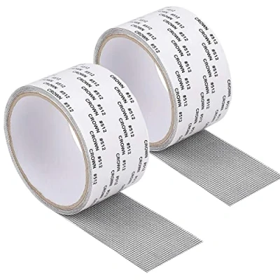Image de 2M x 5CM Kit Reparation Moustiquaire Ruban Adhesif 2Pcs Patch de Réparation Adhésif en Fibre Verre Fenêtre (Noir)