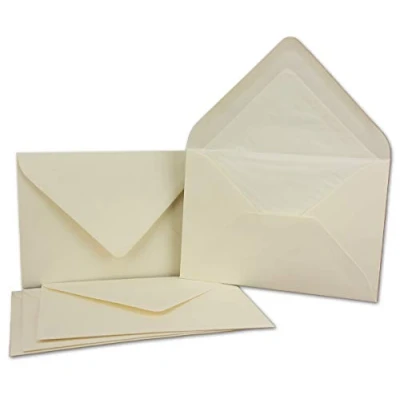 Image de Lot de 50 enveloppes, blanc naturel Format B6 12,5 x 17,6 cm en papier nervuré Doublure soie blanche pour Noël et occasions festives