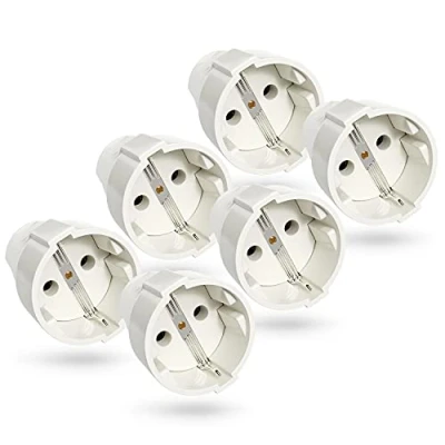 Image de ABSINA Prise Fiche femelle en PVC solide 6x electrique blanche, 250V, 16A, IP20 pour usage intérieur schuko