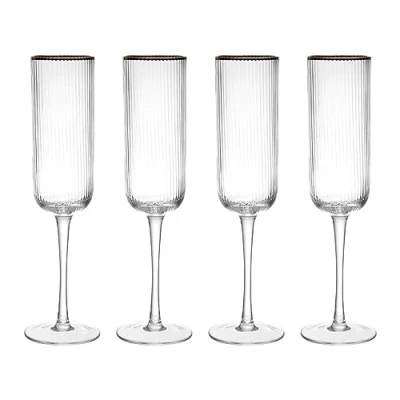 Image de Mikasa Sorrento Flûtes à Champagne en cristal strié avec bord doré et forme large, 200 ml, lot de 4 verres fins transparents sans plomb, design épuré pour les célébrations