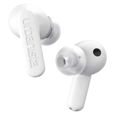 Image de Urbanista Atlanta Écouteurs Hybrides sans Fil à Réduction Active du Bruit, Résistantes aux Éclaboussures, Bluetooth Multipoint, Mode Transparence, Étui de Chargement Fil, Blanc Pur