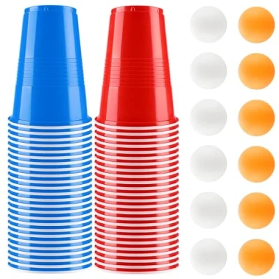Image de Gobelet Beer Pong, 500ML Rouge, 40 Biere Pong avec 12 Balles de Ping pour Une Fête d&#039;anniversaire, Réunion d&#039;amis, Noël