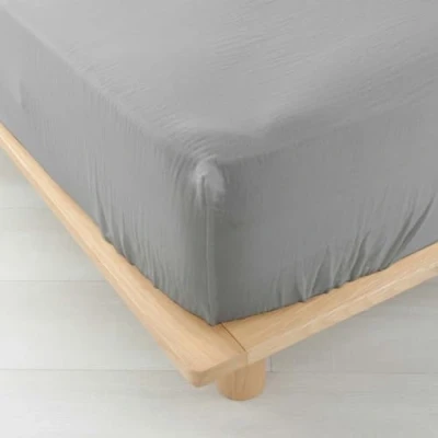 Image de douceur d&#039;intérieur, Drap Housse (140 x 190 cm) Angelia Gris, Gaze de Coton