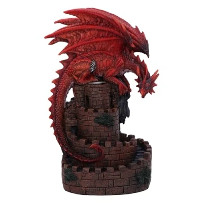 Image de Nemesis Now Brûleur d&#039;encens à refoulement Crimson Keep de 22 cm, en résine, Dragon Rouge sur escalier colimaçon, Peut contenir Un cône d&#039;encens, décoration d&#039;intérieur Fantaisie, coulé dans la