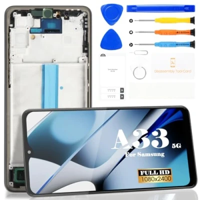 Image de OLED pour Samsung Galaxy A33 5G LCD Display Screen Replacement SM A336B, A336ETouch Digitizer Assemblée Kit de Réparation avec Cadre (Noir)