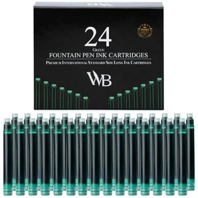 Image de Wordsworth &amp; Black Lot De 24 Recharges D&#039;encre Pour Stylo Plume Cartouches Verte, Taille Standard Internationale, Longueur Appr 1,5&quot;, Diamètre Base 0,24&quot; Jetables Et Génériques