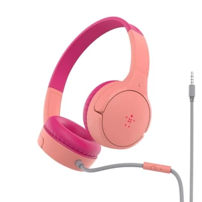 Image de Belkin Casque audio filaire SoundForm Mini (pour enfants, circum aural, micro intégré, pour apprentissage en ligne, école, voyage, jeu, appareils dotés d&#039;un port 3,5 mm, rose)