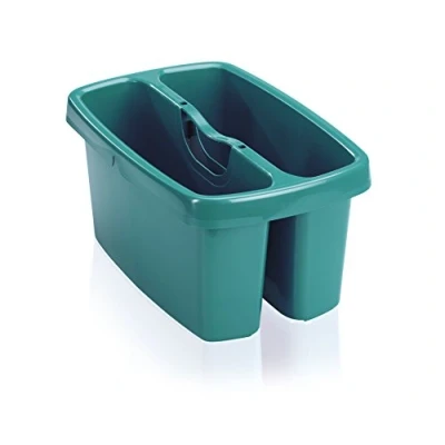 Image de Leifheit seau de nettoyage Combi Box, rectangulaire à 2 compartiments pour l’eau et les articles ménagers, empilable avec le Combi, Bleu