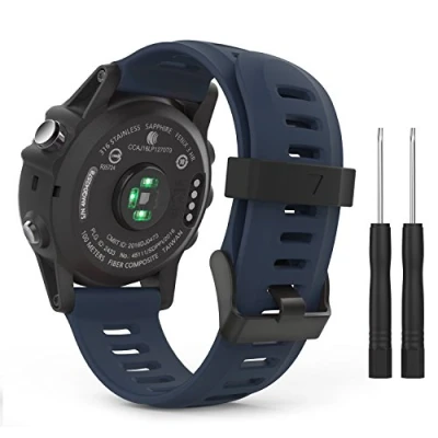 Image de MoKo Bracelet Compatible avec Garmin Fenix 3/3 HR/5X/5X Plus/Tactix Charlie/Descent Mk1, de Remplacement en Silicone des Outils Bleu Nuit
