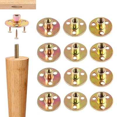 Image de 12 Pièces Écrou de Bride à 3 Trous M10 en T Trou Brad Base Ronde Acier Galvanisé d&#039;écrou pour la Fixation Meubles Connexion