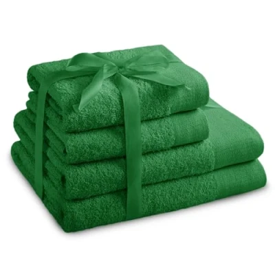 Image de AmeliaHome Amari Lot de 2 Serviettes Toilette 50 x 100 cm et Bain 70 140 % Coton Absorbant Vert