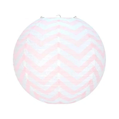 Image de Lanterne Japonaise Zigzag Rose et Blanc de 35 cm, Boule Chinoise Chevron en Papier à Suspendre