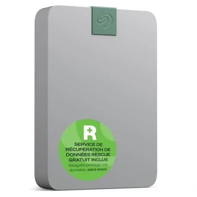 Image de Seagate Ultra Touch HDD, 4 To, Disque dur externe, gris, matériaux recyclés, USB C compatible PC, Mac et Chromebooks, Dropbox Mylio inclus, 2 ans Rescue Services (STMA4000400)