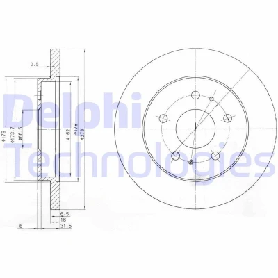 Image de DELPHI BG3607 Disque de frein 273 16 5 plein huilé non traité sans roulement roue, bague ABS DAIHATSU: Terios II