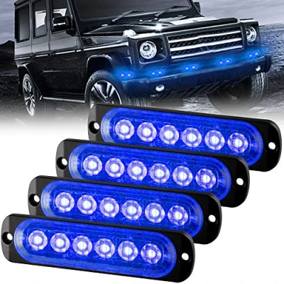 Image de Sidaqi Feux Stroboscopique Urgent Avertissement Flash Danger Lampe d&#039;avertissement 6 LED Bleu pour Véhicule Camion Remorque 12 24V (4pcs)