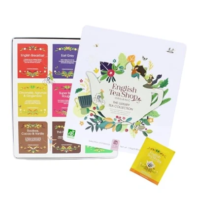 Image de English Tea Shop Coffret thés et infusions Collection Luxury 72 sachets de d&#039;infusions bio dans une belle boite à thé en métal 9 mélanges cadeau offrir