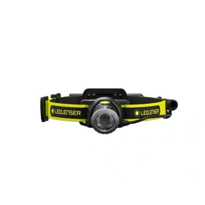 Image de Lampe frontale LED Ledlenser iH8R professionnelle, inc. support de casque et étui ceinture, 600 lumens, batterie lithium 18650, rechargeable, autonomie maximale 120h, câble charge USB