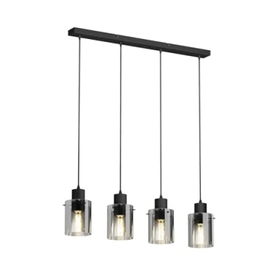 Image de Lindby Suspension en verre Kourtney à intensité variable (Jeunes, étudiants) Noir Métal e. a. pour Salon &amp; Salle manger (à 4 lampes, E27), Luminaire, Lampe plafond, Luminaire