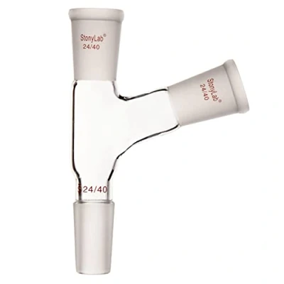 Image de stonylab Adaptateur Distillation Verre 3 Voies, Borosilicaté à Trois Voies en Angle de 105 Degrés avec Joints 24/40 pour Approvisionnement Laboratoire