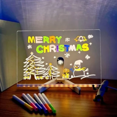 Image de Tablette Lumineuse Dessin，Tableau lumineux Message LED, Tableau Acrylique Effaçable Avec 7 Stylos Néons, Support Réglable, Cadeau Créatif Pour Enfants, Fille
