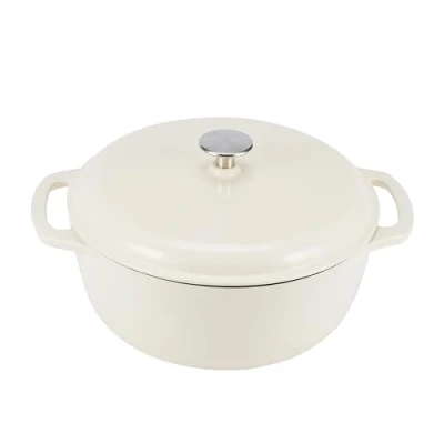 Image de Amazon Basics Ronde Faitout en fonte émaillée avec couvercle 5,6 L Blanc