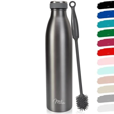 Image de Milu Gourde en acier inoxydable 350 ml 500 ml, 750 1000 1,5 l bouteille isotherme, d&#039;eau isolée, double paroi anti fuite, convient aux acides carboniques (Gris, 1500ml)
