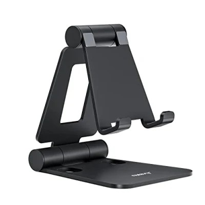 Image de Nulaxy Support Téléphone Réglable, Bureau Pliable Portable Tablette Dock Compatible avec iPhone 15/14/13/12/11 Pro Max Mini XR X 8 Samsung Huawei d&#039;autres Smartphones, Noir