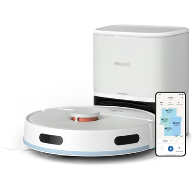 Image de Philips HomeRun 2000 series: Robot aspirateur serpillière 2700 Pa d&#039;aspiration 130&#039; d&#039;autonomie, Navigation laser, Carpet boost, station de vidange automatique, Commande par app, Blanc (XU2100/20)