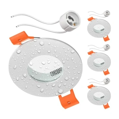 Image de ledscom.de 4 cadres d&#039;encastrement au plafond pour salle de bain ERID, pièce humide, bain, IP44, rond, blanc mat (GU10/MR16/GU5,3/50mm) incl. douille GU10