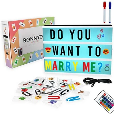 Image de Boite Lumineuse Message avec 400 Lettres et Emojis, Télécommande, 2 Marqueurs BONNYCO Ç Inclus Light Box 16 Couleurs, Décoration Maison Tableau Lumineux Idée Cadeau Anniversaire Noël