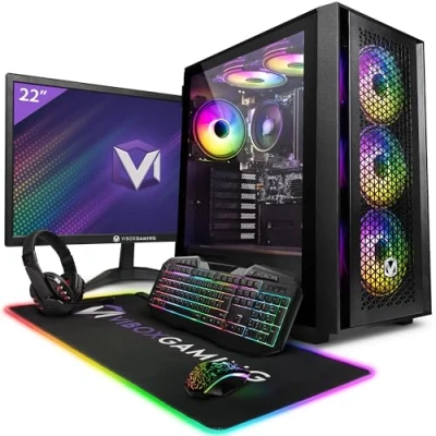 Image de Vibox I 18 PC Gamer 22&quot; Écran Pack Quad Core AMD Ryzen 3200G Processeur 4GHz Radeon Vega 8 Graphique 8Go RAM 480Go SSD Windows 11 WiFi