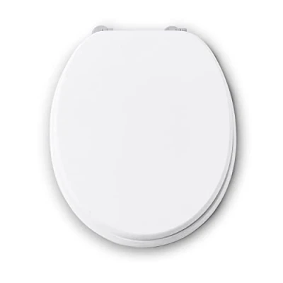 Image de BENKI Lunette De Toilette White Abattant WC Avec Frein Chute En Bois Charnières Acier Inoxydable &amp; Ajustables Forme Universelle