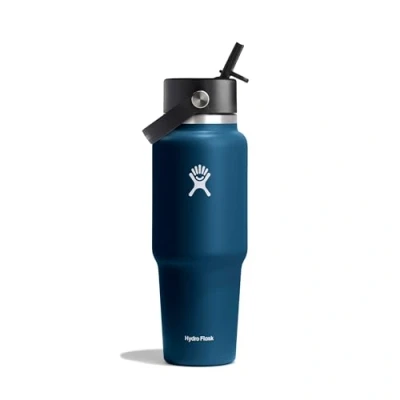 Image de Hydro Flask Bouteille de voyage avec paille Flex large 946 ml (32 OZ) inox isolée TempShield bouchon étanche Sans BPA Convient à la plupart des porte gobelets Indigo