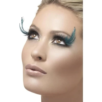 Image de Smiffys Cils, noirs et verts, avec plumes, colle incluse