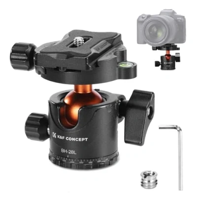 Image de K&amp;F Concept Rotule Ball Tête Vis 3/8&quot; en Aluminium Head Adaptateur 360 Rotatif avec Plaque Rapide de 1/4&quot; pour Trépied et Caméra Charge Max 10KG
