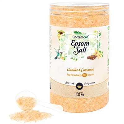 Image de Nortembio Sel d&#039;Epsom 1,25 Kg. de Bain Arôme Vanille et Cannelle. Sulfate Magnésium Hydraté avec la Vitamin C E. Détente Musculaire, Aromathérapie Bon Sommeil. E Book Inclus.