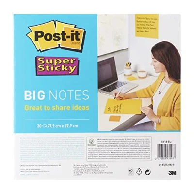 Image de Post it Super Sticky Big Notes, 1 Bloc de 30 Feuilles, 279 mm x mm, Jaune Grandes notes Adhésives pour Capturer et Partager vos Idées lors Réunions Sessions Brainstorming