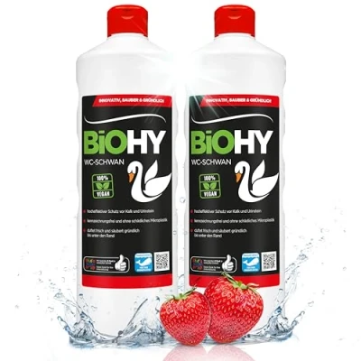 Image de BiOHY WC Cygne (2 x 1l Bouteille) gel puissant et brillant pour une propreté hygiénique jusqu&#039;au bord prévient le calcaire tartre de l&#039;urine (WC Schwan)