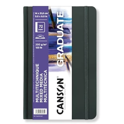 Image de CANSON Graduate Carnet Mixed Media blanc 72 pages grain léger 14 x 21,6 cm 200g