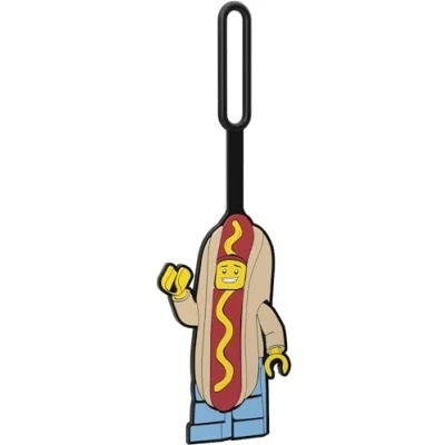Image de Lego 52615 Étiquette de bagage en silicone pour voyage, valise, sac à dos, plage d&#039;été Hot Dog Man (52615) avec surface inscriptible au dos identification d&#039;identification. Mesure env.