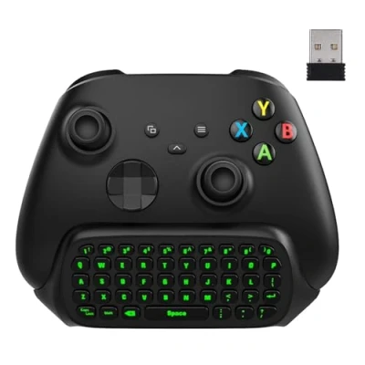 Image de MoKo Xbox One Clavier en Anglais à Rétroéclairage Vert, Manette de Jeu Récepteur 2.4G Casque Prise Jack Audio pour S/Elite/Series X/S 2020, Noir