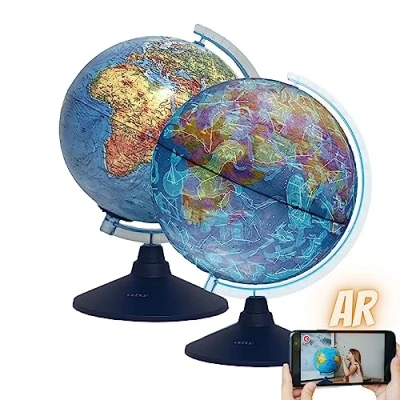 Image de Exerz Globe lumineux à LED 21 cm AR sans câble Carte physique (jour) consellation (nuit) Application de réalité augmentée iOS