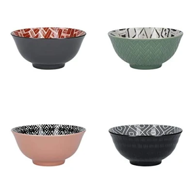 Image de Ensemble de 4 bols en céramique KitchenCraft, cuisine adaptés au micro ondes et lave vaisselle, motif Designed for Life, diamètre 15 cm chacun, inclut une boîte cadeau, 1 ensemble.