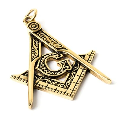 Image de THE MASONIC COLLECTION Pendentif en or antique avec symbole « G » Carré et boussole Livré dans une pochette velours Un accessoire cadeau utile pour les hommes francs maçons, Sans pierre