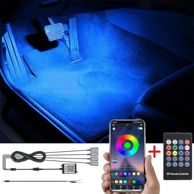 Image de TABEN Kit d&#039;éclairage ambiant de Fosse Pied Voiture RGB APP + RF Remote Control 16,7 Millions Couleurs Son Musique Active Sync Lignes DC intérieure atmosphérique Lampe