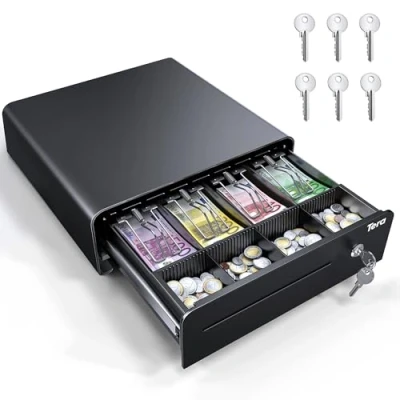 Image de Tera Tiroir caisse 13 pouces : ouverture automatique avec 6 clés Version lourde 4 compartiments à billets monnaie Compartiment multimédia 24 V RJ12 Serrure clé