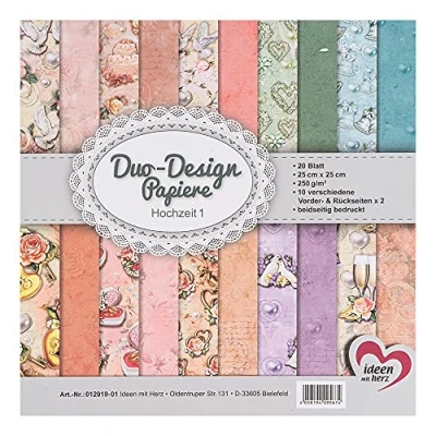 Image de Ideen mit Herz Papier double design Bloc de 20 feuilles bricolage 25 x cm 250 g/m² Impression des deux côtés Idéal pour le scrapbooking (mariage 01)
