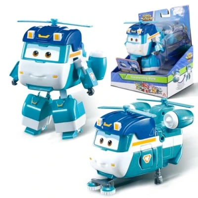 Image de Super Wings Shine Avion Jouet Transformable et Figurine Robot, Robot du Dessin Animé, Enfant 3 4 5 6 7 8 Ans Garcon Fille 12 cm, Bleu